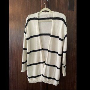 LOFT Oversized Long Open Striped Knit Cardigan Black White Sz XS